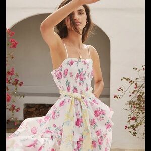 LoveShackFancy White Pink Sundress Spaghetti Strap Resort